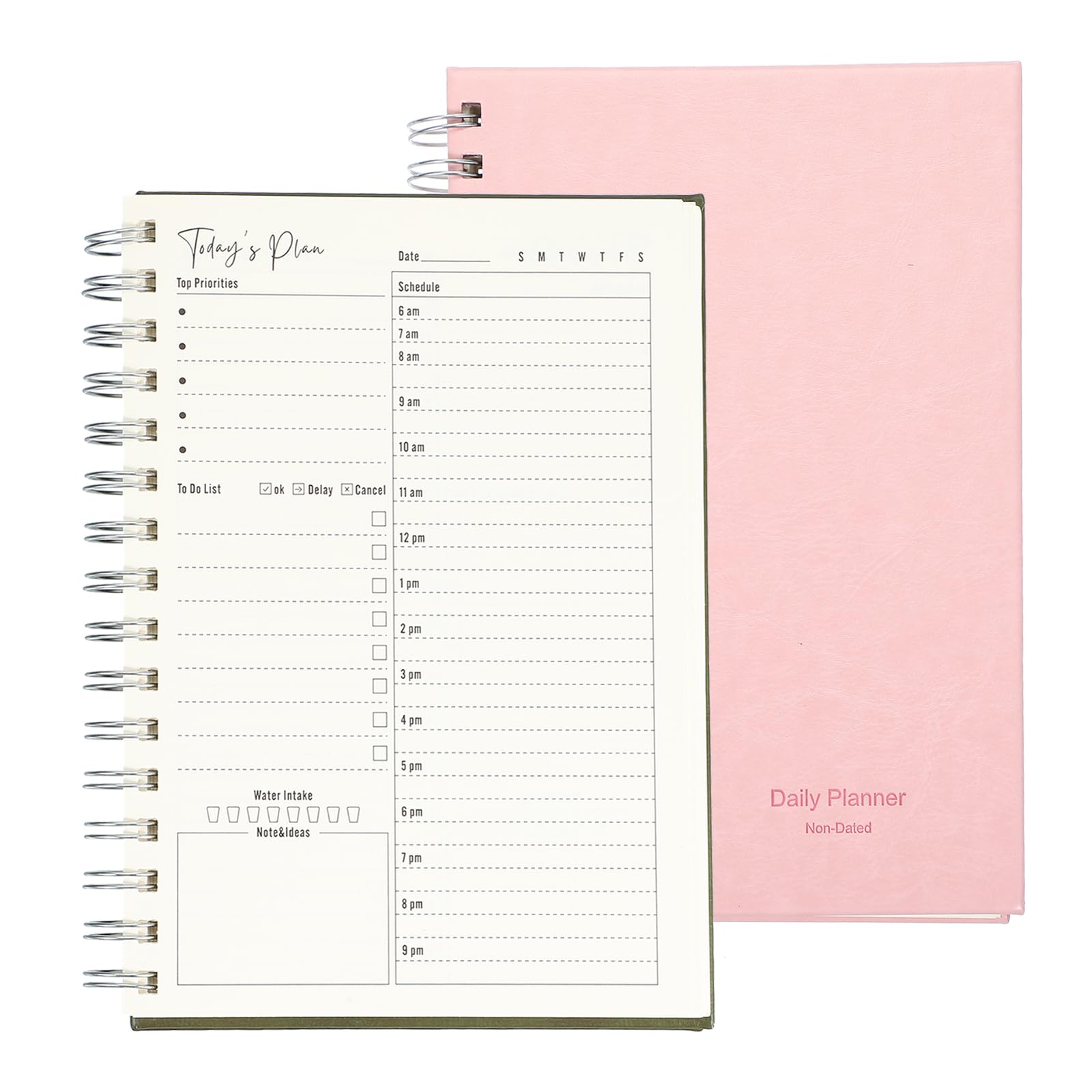 PATIKIL Undated Daily Planner with Hourly Schedule, A5 5.5"x 8.5" To-Do List Hard Cover Spiral Notebook Appointments Planner Notebook to Organize Daily Tasks and Agendas, Pink