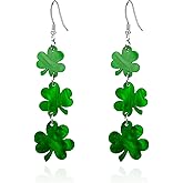 St Patrick's Day Jewelry Earring Irish Shamrock Four Leaf Hat Dangle Earrings for Women,Acrylic Green Clover Womens St patrick's Day Decorations Earrings Good Luck Holiday Outfits Accessories