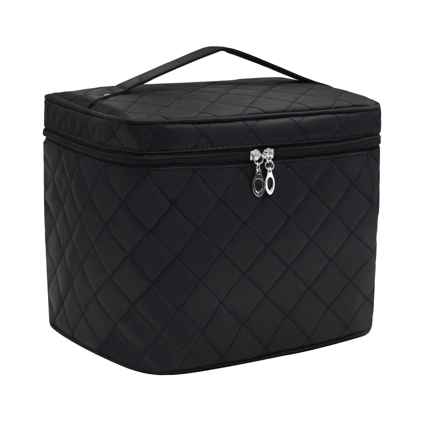 Large Make Up Bag,Portable Cosmetic Bag with Handle Zipper Waterproof Make Up Organizer Bag Travel Toiletry Bag for Women Girls (Black)