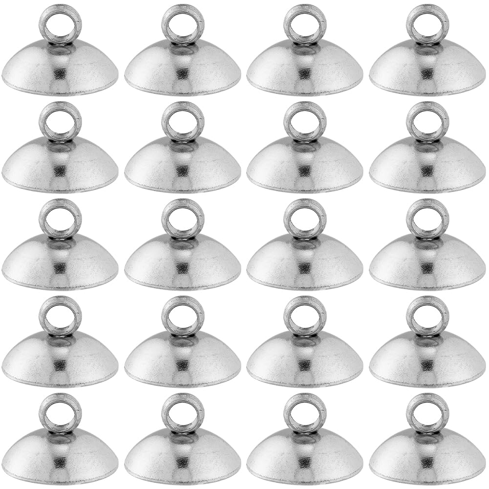 SUNNYCLUE 1 Box 100Pcs Bead Cap Bail Bead Cap Pendant Bails 304 Stainless Steel 8mm with Loop Dangle Charm Connectors for Jewellery Making Accessories DIY Supplies