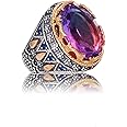 DALMARKT tourmaline rings for men, Handmade 925 sterling silver rings for men, Vintage Turkish ring perfect Statement Ring, tourmaline ring christmas gifts for men, Size 9.5