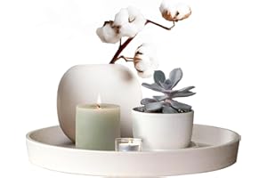 Kanso Designs 11" Large Decorative Tray (Hand-Finished White) : Versatile Tray Decor for Use as a Coffee Table Tray, Bathroom Tray and More | Minimalist Round Tray Made from Upcycled Materials