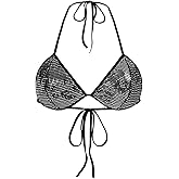 SOLY HUX Women's Sequin Sparkly Halter Top Tie Backless Sleeveless Party Rave Crop Tops