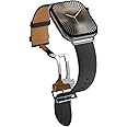 Spigen Enzo Genuine Leather Strap Designed for Apple Watch Band Ultra 2/1 49mm, Series 10 46mm, 9/8/7 45mm, SE2/SE/6/5/4 44mm, 3/2/1 42mm, D-buckle and Quick-release Buttons