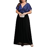TIARALY Plus Size Formal Dress Maxi V Neck A Line Evening Gown Wedding Guest Cocktail Mother of The Bride Dresses
