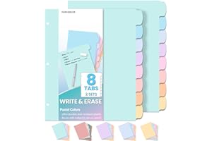 Forvencer 8-Tab Binder Dividers with Tabs, Big Tabs, Write&Erase Plastic Dividers for 3 Ring Binder, Binder Tabs for Organizers, 3 Ring Binder Dividers with Tabs for School Office (Pastels, 2 Set)