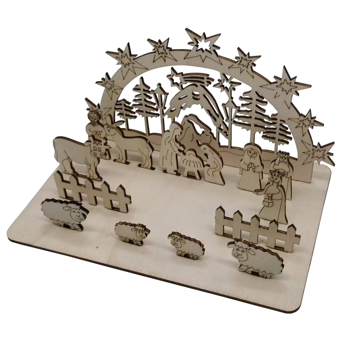 TOY TREND Mini Wooden Nativity Scene Set of Two Christmas Table Decoration DIY Coloring&Assembling