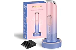 PRITECH Bikini Trimmer for Women - Rechargeable Pubic Hair Trimmer for Sensitive Skin, Wet&Dry Use, Pain-Free Electric Razor&Shaver with Standing Recharge Dock, Ideal Gift for Women, Pink Blue