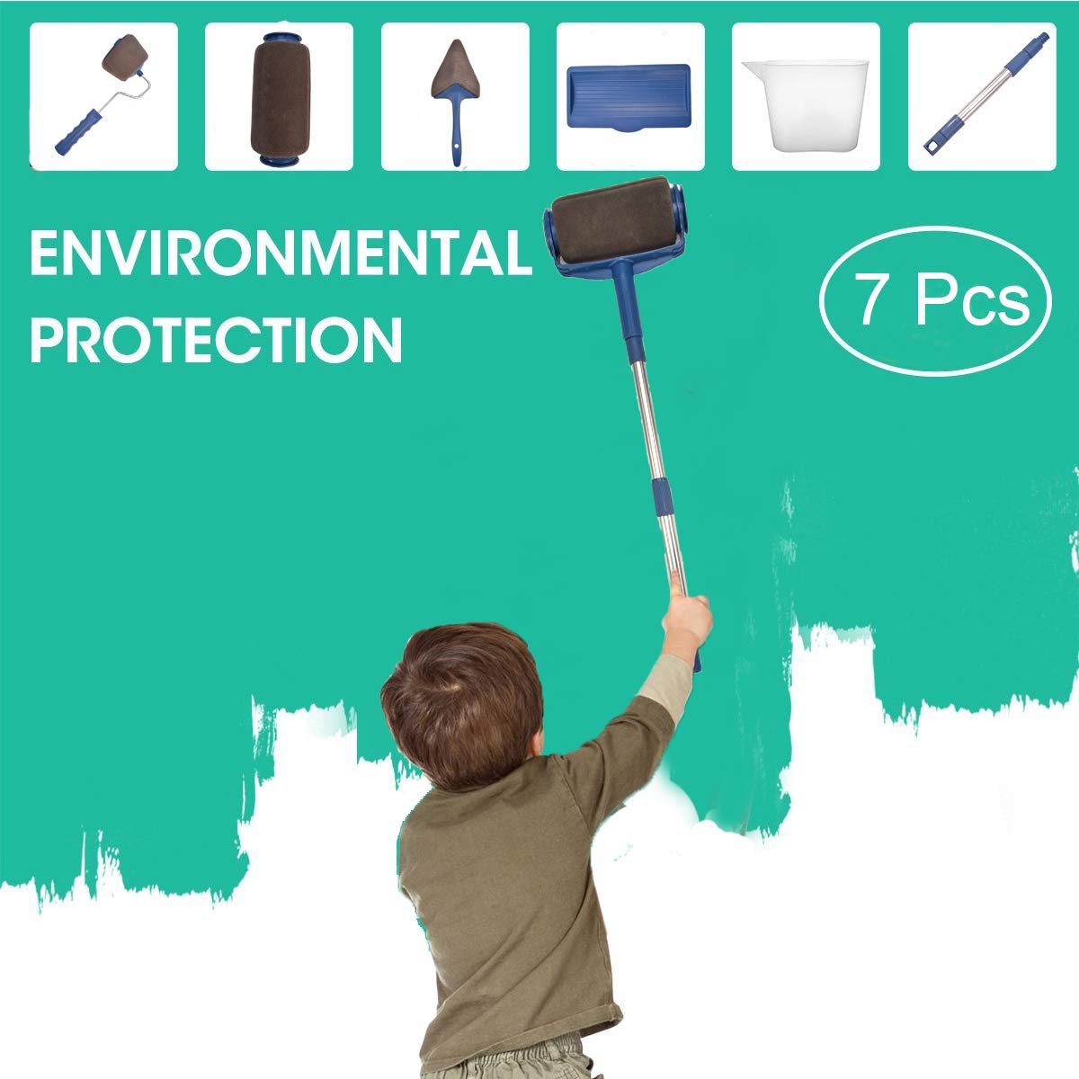 Paint Roller Brush Kit, 7 Pcs Pro Paint Runner Set with