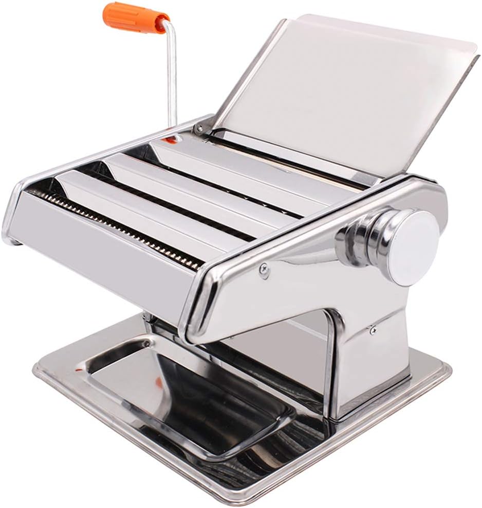 Holzsammlung Pasta Maker Machine, Adjustable Stainless Steel Manual Pasta Making Machine with 4 Cut Press Blade Settings, Table Top Clamp Spaghetti Measuring Tool for Making Lasagne, Fettuccine #2