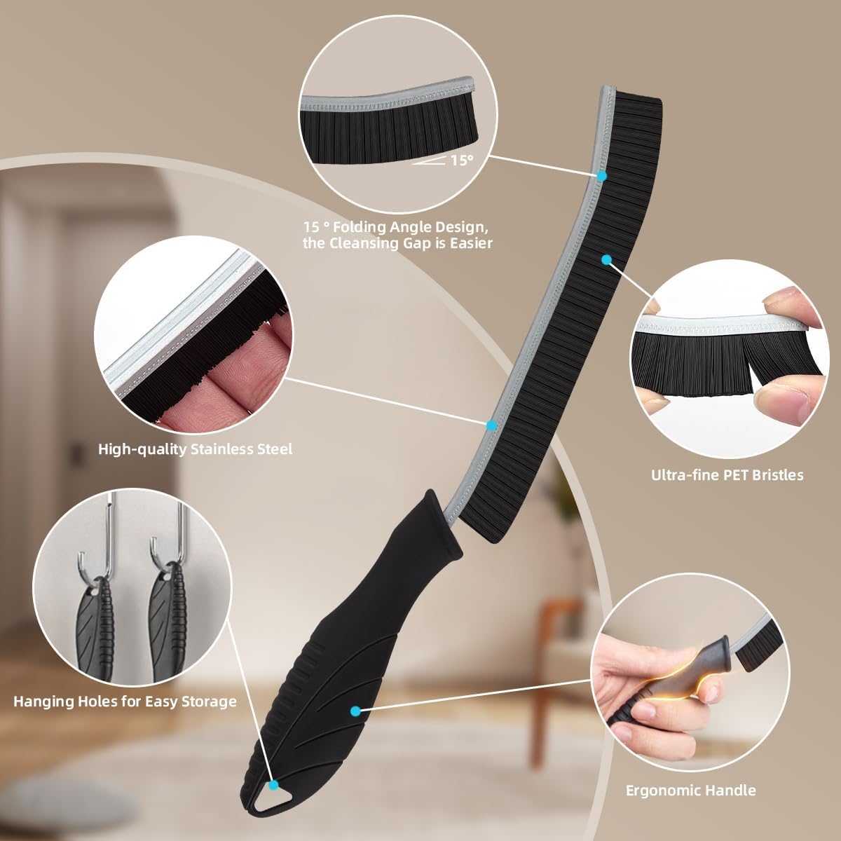 SXhyf Hartborsten Eckenreinigungsbürste, Fugenbürste, Pureclean Bürste, Ecken Reinigungsbürste,Bürste Reinigung Wird Für Familien Reinigung, Küche, Badezimmer Reinigungswerkzeuge Verwendet (Schwarz) 3