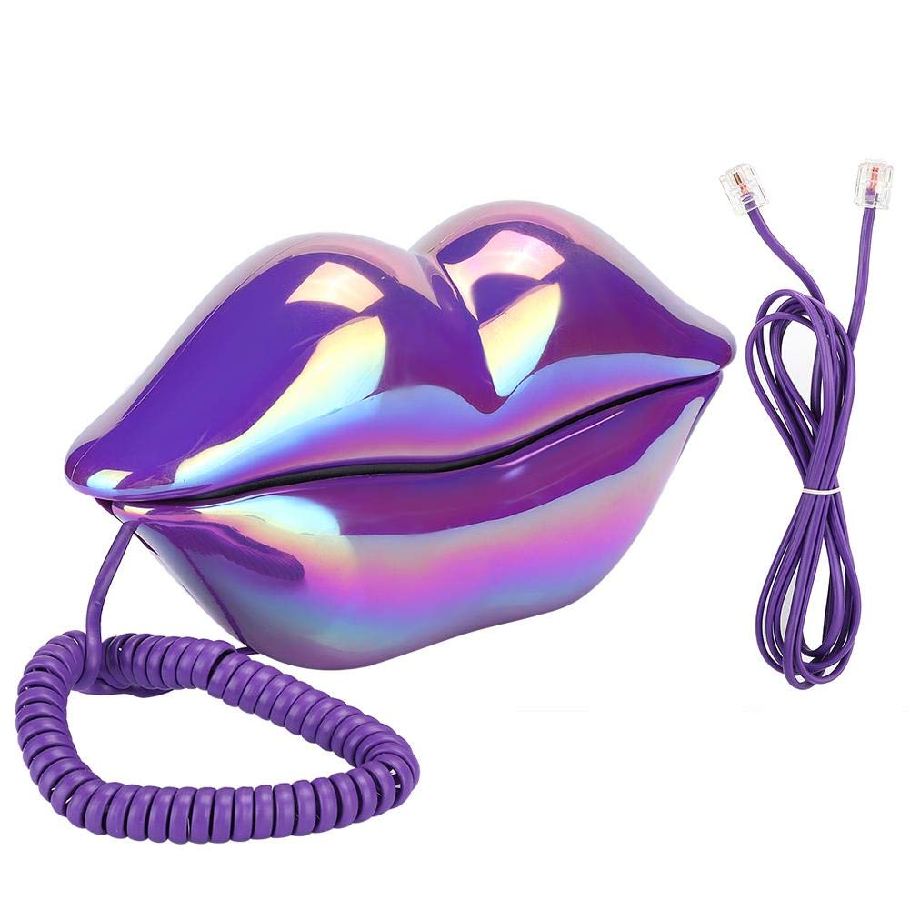 Home Landline Telephone, Creative Purple Lips Shape Desktop Landline, Electric Panel Cable Phones European Style Novelty Portable Phone with Number Memory for Home Office
