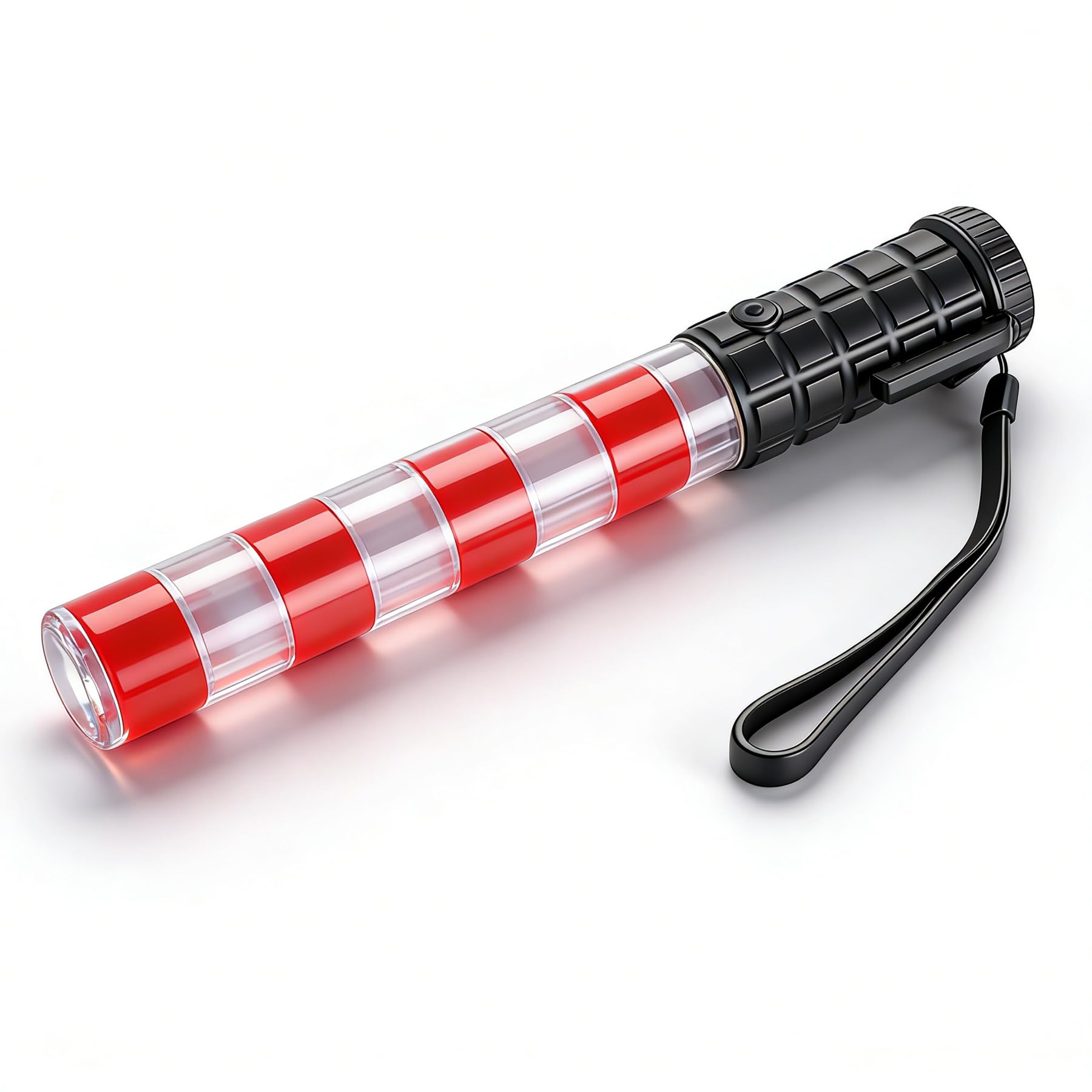 Uadme Traffic Signal Baton, 5 Modes LED Torch with Wrist Strap Lanyard, Side Clip, Red Flashing Safety Wand Torches for Parking, Construction, Concert, Kids Camping & Emergency