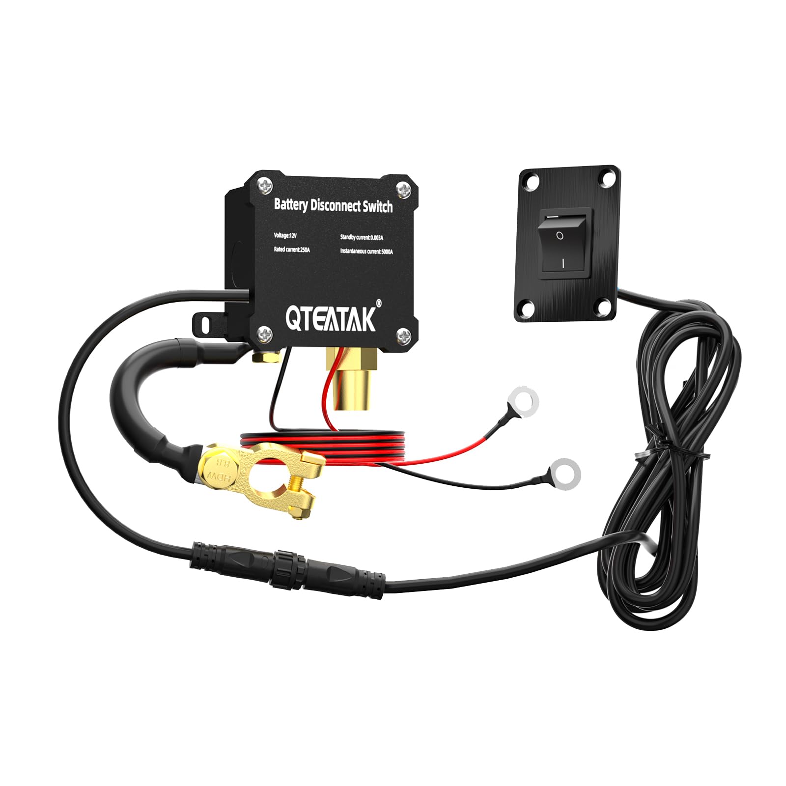 Photo 1 of 12V 250A Battery Disconnect Switch Kill Switch, Prevent Battery Drain for Car Truck RV, with Panel KCD4 Rocker Switch (16A 250VAC; 20A 125VAC), 9.84 FT Cable, in-Car Manual Cut-Off