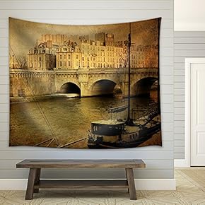 Beautiful Parisian Streets - with Space for Text or Image - Fabric Wall Tapestry Home Decor - 51x60 inches