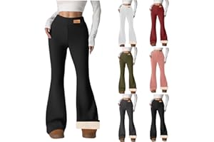 Women Fleece Lined Pants High Waist Flare Leggings Stretchy Yoga Pant Winter Thick Thermal Leggings for Running Workout