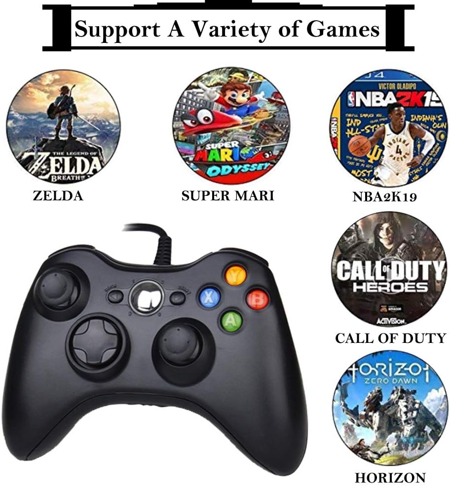 Xbox 360 Controller, 7.2 ft USB Wired Controller Gamepad Compatible with Microsoft Xbox 360 & PC Windows(Black): Computers & Accessories