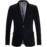 WZIKAI Mens Velvet Blazer Slim Fit One Button Solid Suit Jacket Sport Coat for Wedding Prom Dinner Party