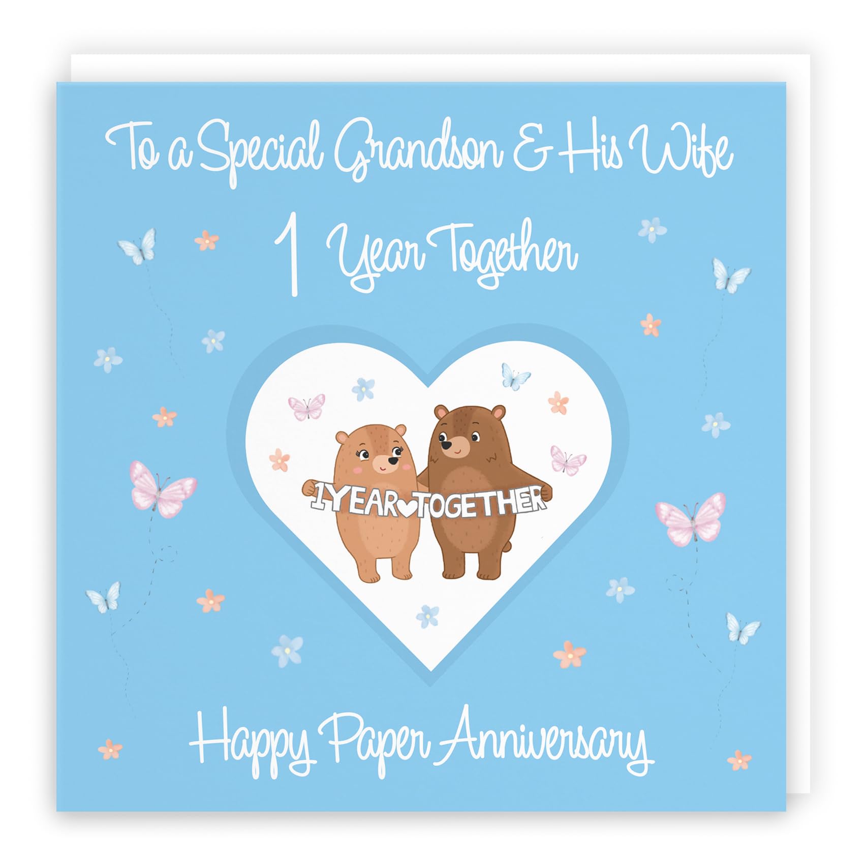 Hunts England - Grandson & Wife 1st Anniversary Card - 1 Year - Paper Anniversary - Romantic Meadows - Fun Card - First Anniversary Card For Grandson And Wife