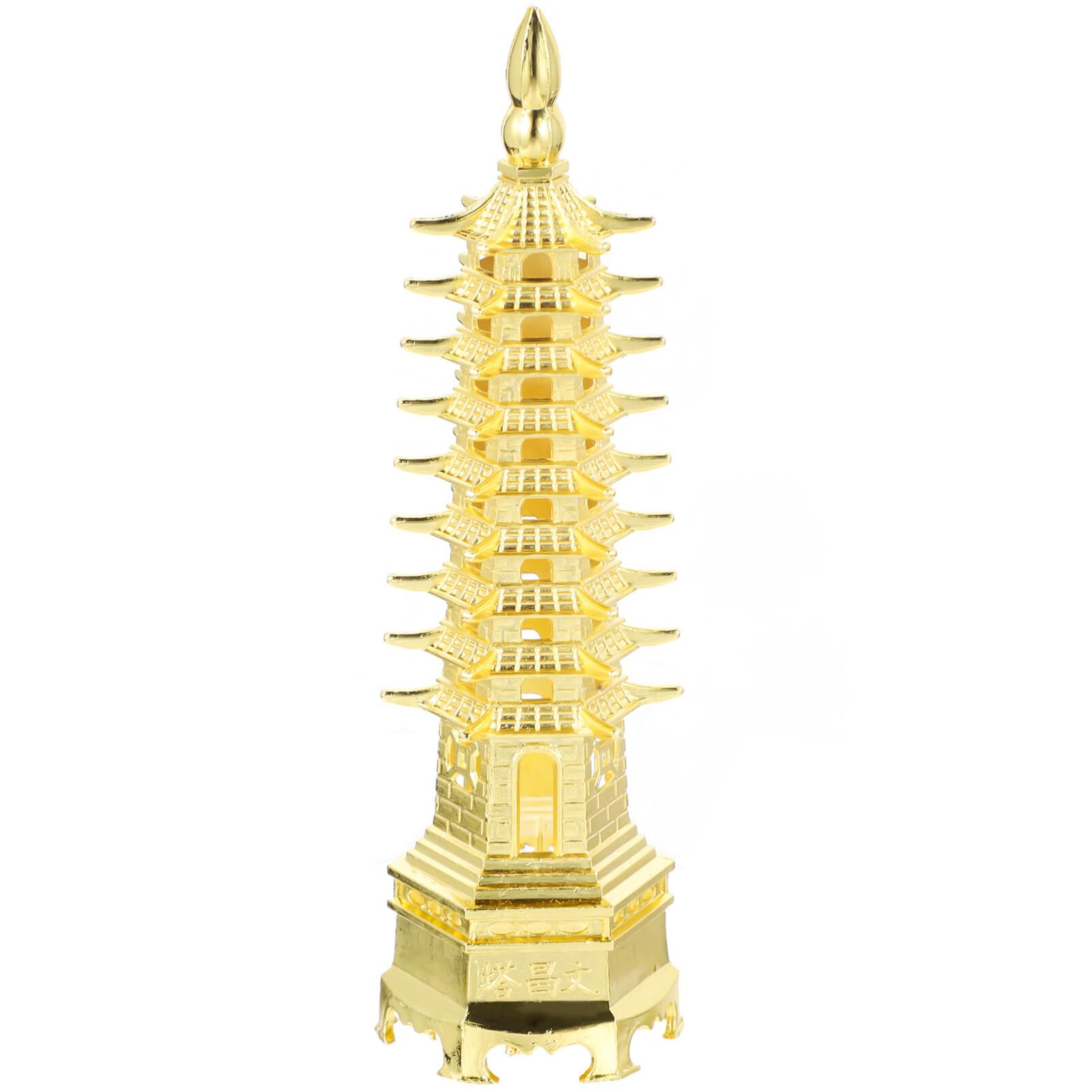 DECHOUS WenChang Tower, Chinese Style Desktop Ornament Metal WenChang Tower Model Figurine Golden Feng Shui Tower Home Office Small Figurine Desk Decor, 12.5CM