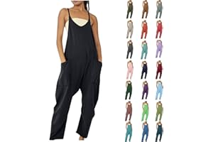 QACKNE Jumpsuits for Women Casual Summer Romper Sleeveless Spaghetti Strap Baggy Overalls Loose Jumpers with Pockets