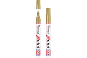 TIMJYUT Gold Paint Pens,2 Count Permanent Paint Pens,Medium Tip Oil-Based Paint Pens,Waterproof & Quick Dry,Never Fade,Markers Pens For Rock,Plastic,Glass,Wood,Metal and More