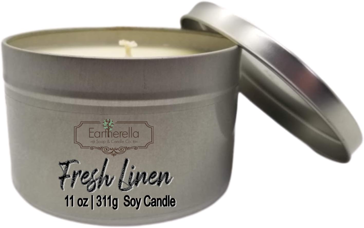FRESH LINEN Natural Soy Wax 11 oz. Tin Candle, long 60+ hour burn time