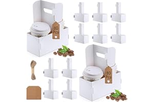 SUOOYDOY 10 Pack 2 Cup Disposable Drink Carrier with Handle Kraft Paperboard Coffee Cup Holder Portable for Hot Cold Drinks Food Delivery Services with Heart Card for Teacher Appreciation Week Mother's Day