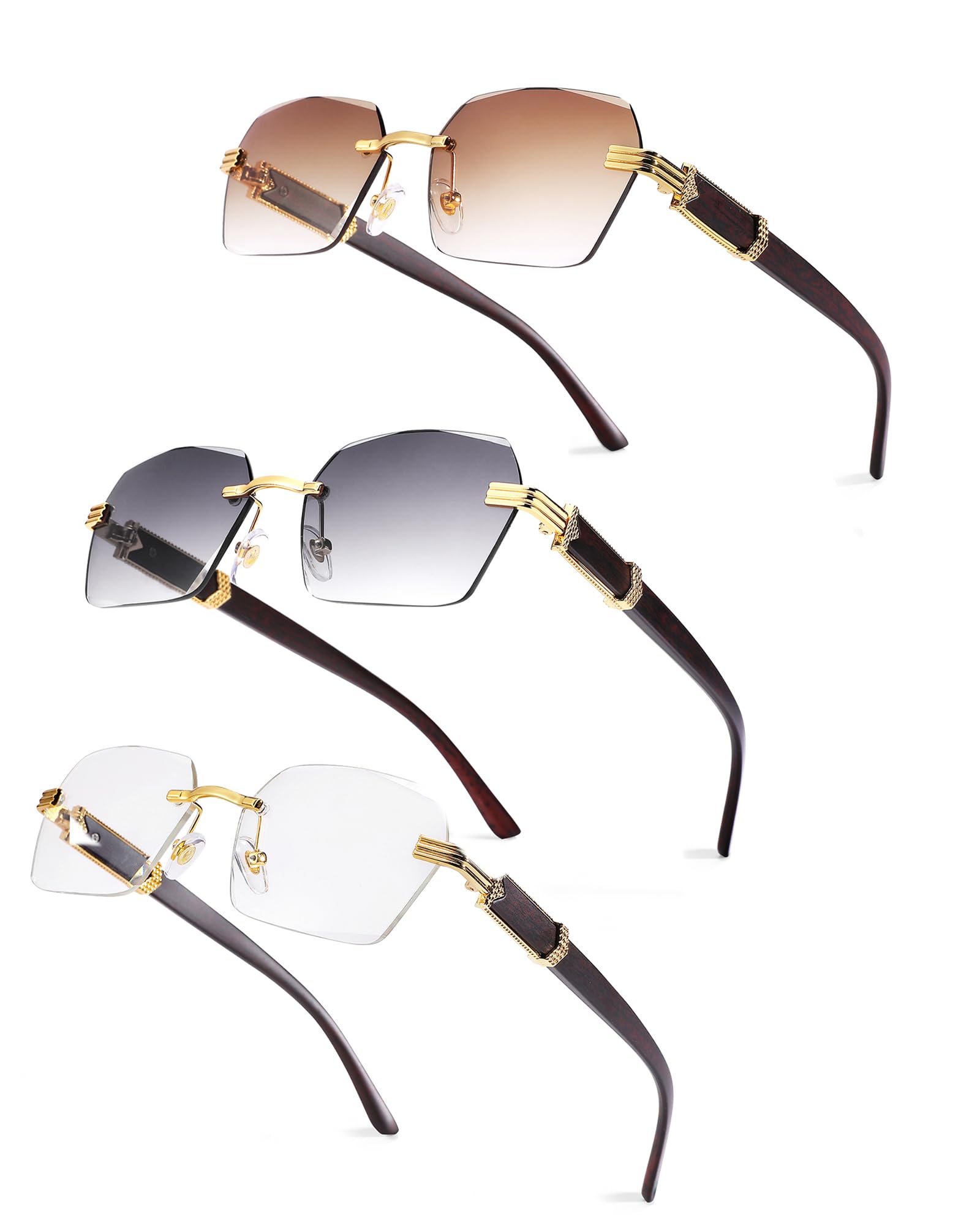 Pro Acme Rimless Rectangle Sunglasses for Men Women Hexagon Shade Eyewear Frameless y2k Glasses