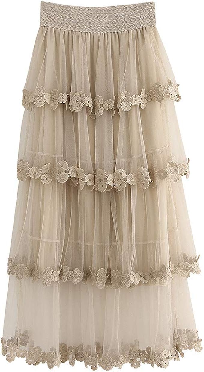 Amazon Com Women S High Waist Ruffle Mesh Layered Tulle
