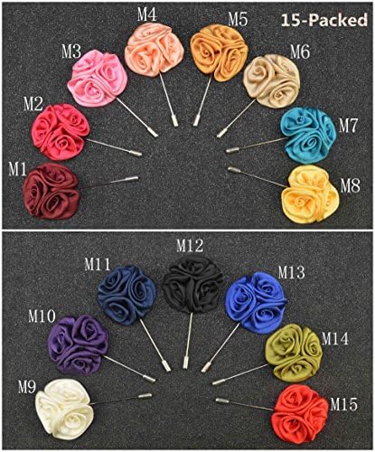 15-Packed Handmade 3-in-One Rose Brooch Lapel Pins Boutonniere Stick Corsage for Gentleman Dress or Suit in Formal Occasion