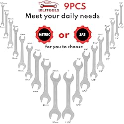 BILITOOLS Super Thin Open End Wrench Set, 9 Piece