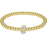 Gold Initial Bracelet for Women: Dainty 14K Gold Plated Stretch Beaded Bracelet with Cubic Zirconia Letter Charm, Adjustable for Small Wrist, Valentine‘s Day Birthday Graduation Gift for Her