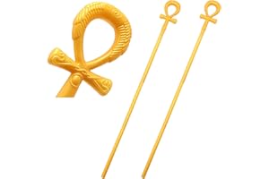 FLYEKIST 2 PCS Ankh Cross Scepter Staff, Kids Adult Gold Costume Walking Sticks Scepter Egyptian Cane Staff Halloween Costume Cosplay Prop