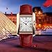 Women Rectangle Watch Waterproof Rose Gold Tone White Dial Wristwatch Roman Numeral With Red Leather Band