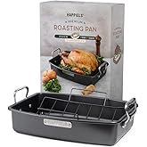 HAPPIELS 17 x 13 inch Roasting Pan with Rack, 20-25 lb Large Turkey Roasting Pan for Oven Non Stick, Turkey Roaster Pan with Rack, Roasting Pans, Turkey Pan, Deep Roast Pan, Prime Rib Roaster