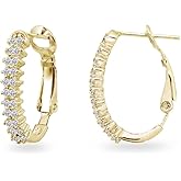 Sterling Silver Cubic Zirconia Round Clutchless Oval J-Hoop Earrings