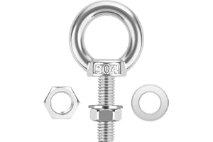 KVOHLUM 4 Pack M6 x 25mm Stainless Steel Eye Bolts with Nuts & Washers, Lifting Ring Threaded Eyebolt Kit for Swing Board Furniture and DIY (1/4" x 1 inch)