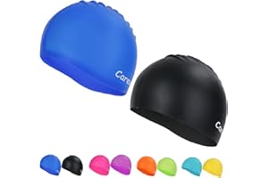 CAREULA Swim Cap, 2 Pack Durable Silicone Swimming Caps for Kids Girls Boys Youths (Age 2-12), Soft 3D Ergonomic Waterproof Kids Swim Caps, Comfortable Fit for Long Hair and Short Hair