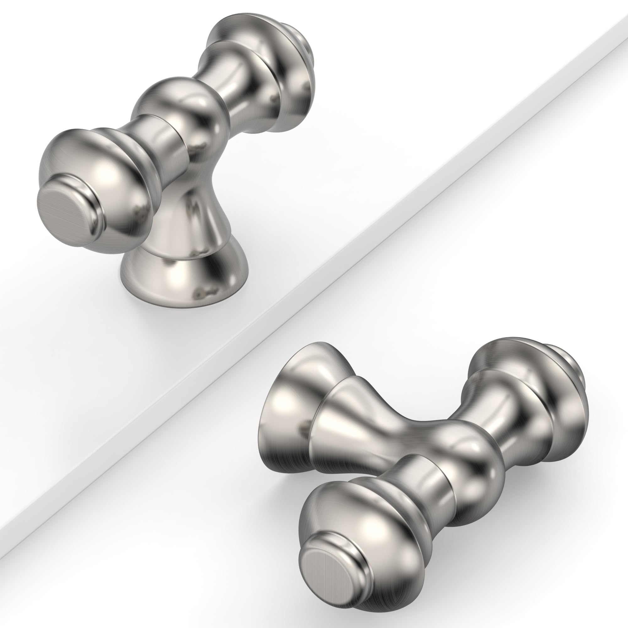 Coinkoly 10 Pack Brushed Satin Nickel Cabinet Handles - Single Hole T Bar Drawer & Cupboard Knobs for Wardrobes UK0001