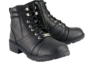 Milwaukee Leather Women's Black Leather Lace-Up Motorcycle Rider Boots with Side Zipper MBL9300-10