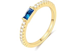 ZHESHY Gold Birthstone Rings for Women Non Tarnish 14K Gold Plated Eternity Stackable Ring Dainty CZ Gemstone Engagement Wedd