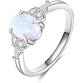 1.5 Carat Opal Rings for Women, 925 Sterling Silver Created White Opal Engagement Promise Band Ring for Fiancee Bride Wife Mom Her