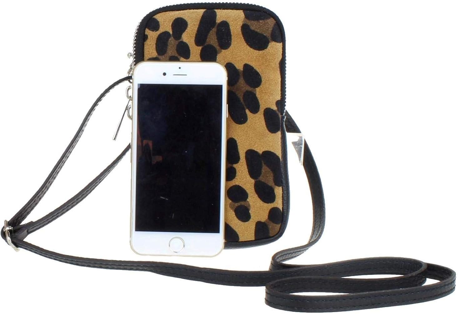 Girly Handbags Womens Genuine Leather Crossbody Phone Bag Mini Purse Small Leopard Brown, W 10, H 17, D 2 cm (W 4, H 7, D 0.8 inches) - Image 3