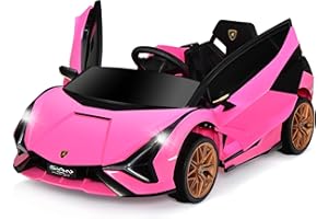INFANS 12V Licensed Lamborghini Sian Kids Ride On Car with Parent Remote Control, Spring Suspension, MP3 Player, Electric Toy Roadster Carbon Fiber Textured for Toddler (Pink)