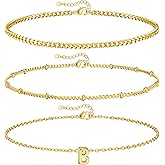 Gold Initial Bracelets for Women Dainty Gold Bracelet Stack 14K Gold Plated Bracelet Sets Cute Letter A-Z Monogram Bracelet Non Tarnish Jewelry Gifts for Women