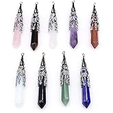 LE SKY 8 Pcs natural stone pendants hexagonal faceted conical mixed crystal agate pendants healing stone charms for jewelry making necklace