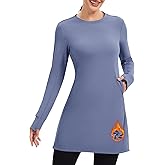 WOWENY Women's Fleece Lined Athletic Sweatshirt Dress Crewneck with Pockets and Thumbhole Pullover Tunic Dresses Winter