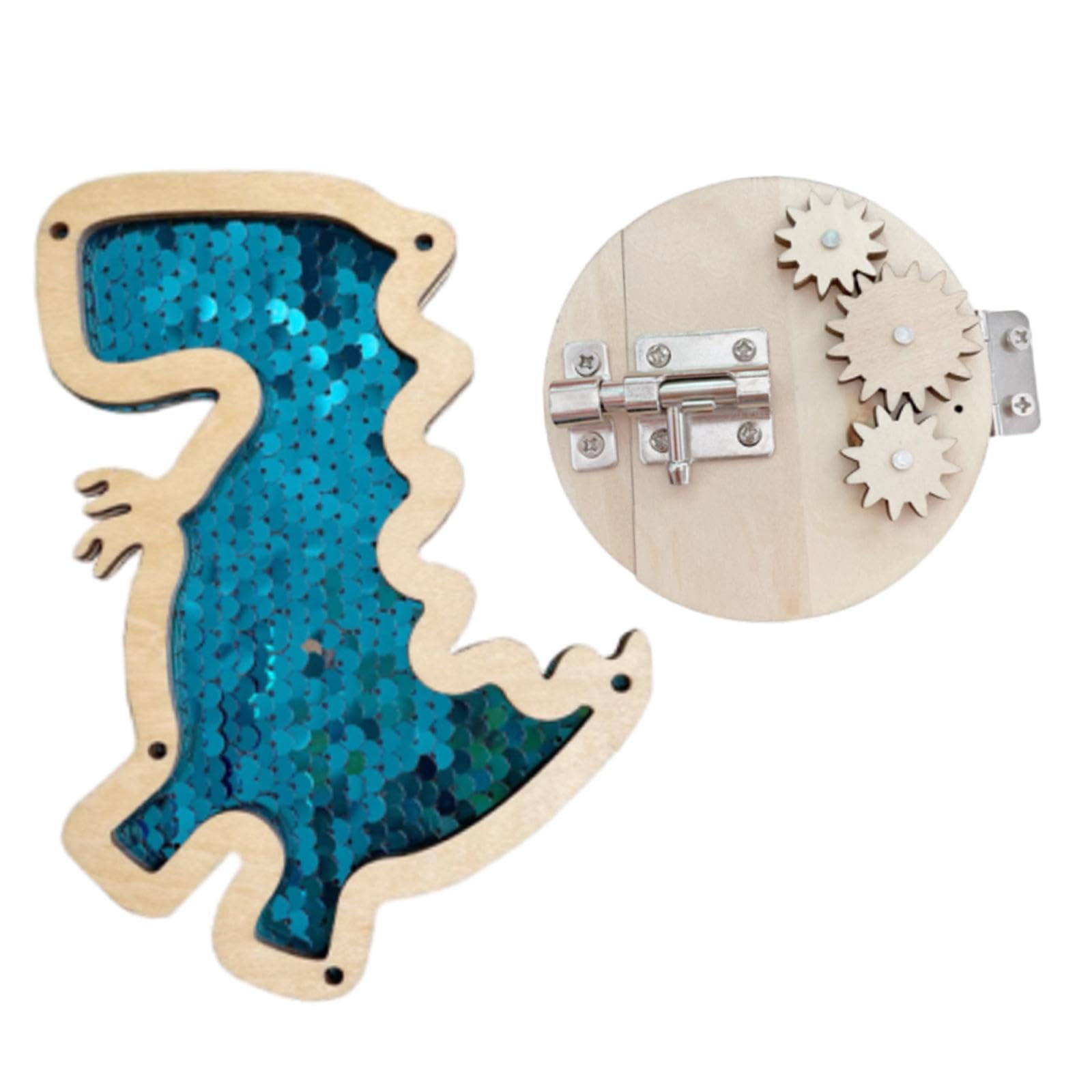 Fonowx 2 Pieces Montessori Busy Board DIY Material Sensory Board Parts Gear Latch Busy Board, dinosaur blue