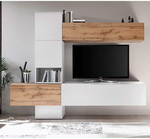 Lomadox Wohnzimmer Design Media Wohnwand In Weiss Matt Mit Wotan Eiche Amazon De Kuche Haushalt